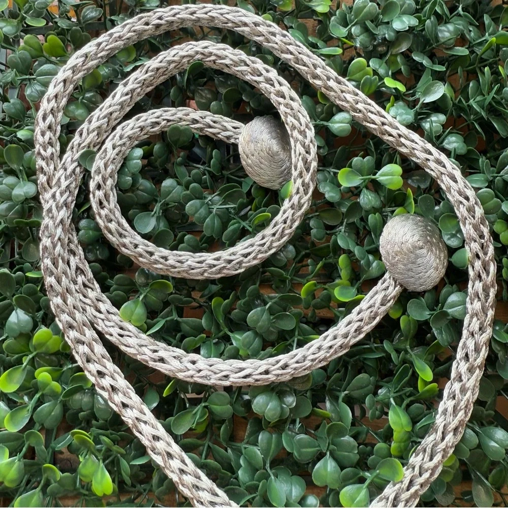 Vintage Silver Braided Rope Belt 70s Boho Glam w/ Hook Closure 46”